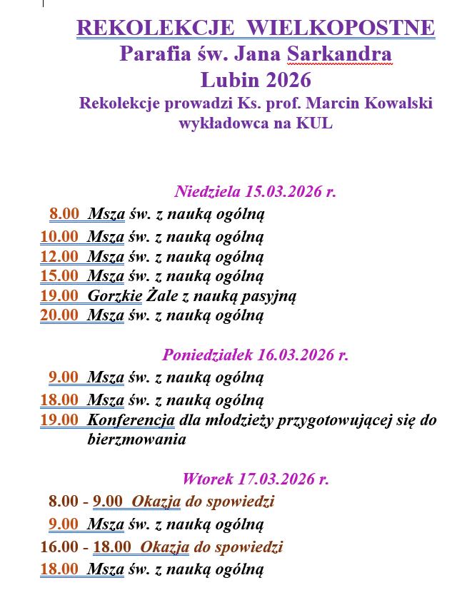 Rekolekcje Wielkopostne AD 2026